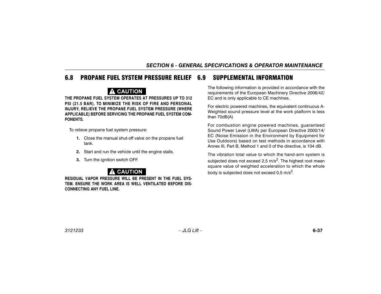 8 propane fuel system pressure relief, 9 supplemental information | JLG 680S Operator Manual User Manual | Page 121 / 128