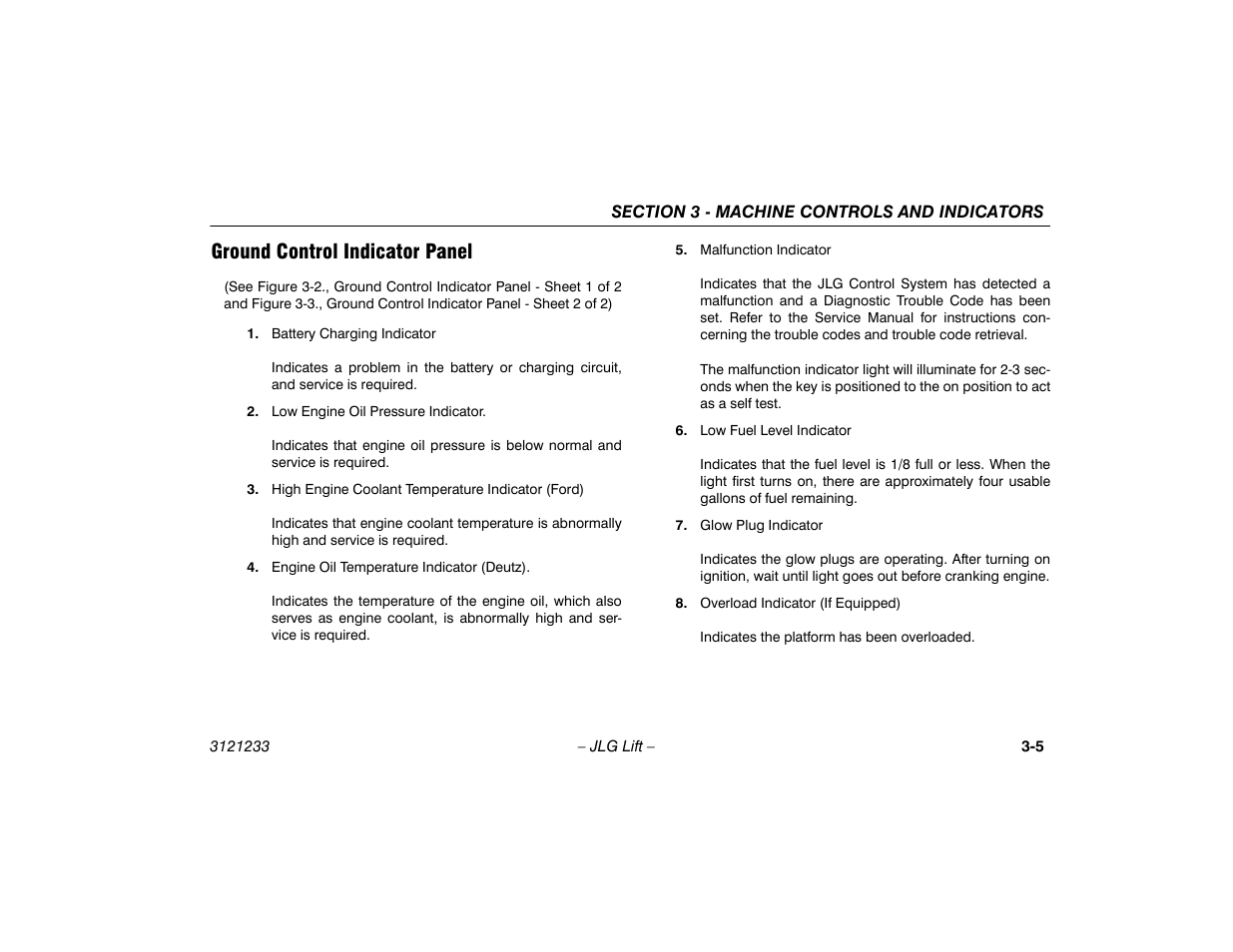 Ground control indicator panel, Ground control indicator panel -5 | JLG 680S Operator Manual User Manual | Page 41 / 128