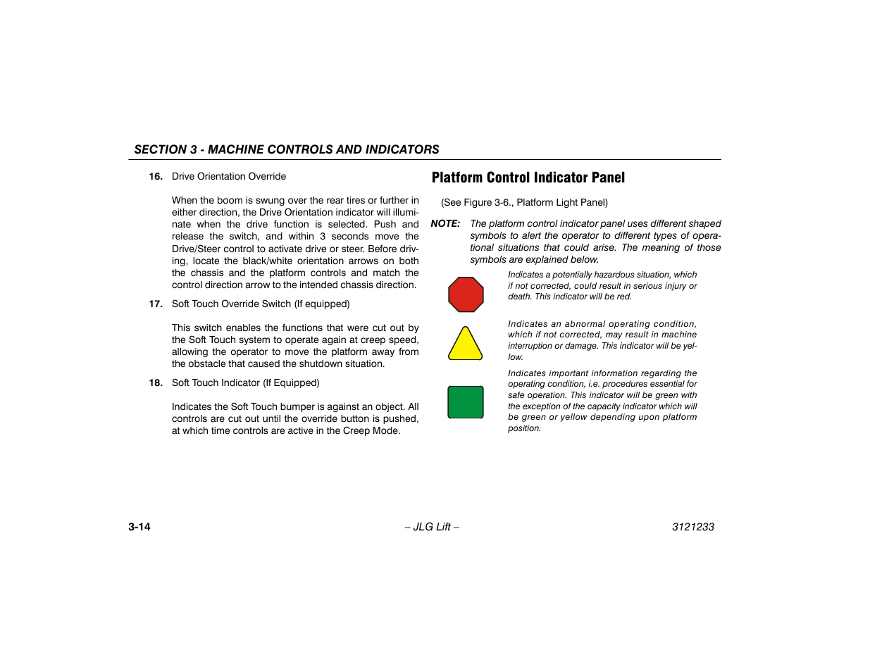 Platform control indicator panel, Platform control indicator panel -14 | JLG 680S Operator Manual User Manual | Page 50 / 128