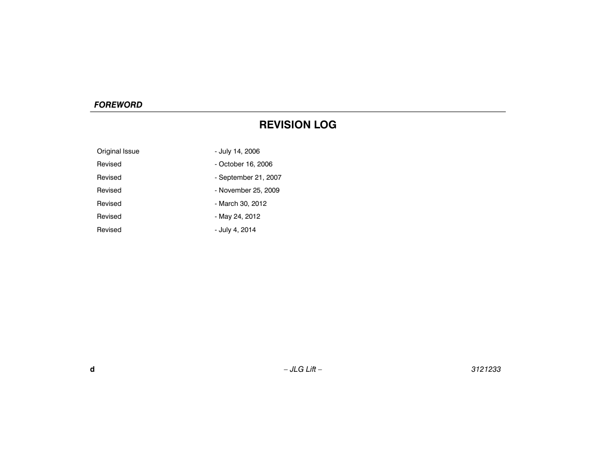 Revision log | JLG 680S Operator Manual User Manual | Page 6 / 128