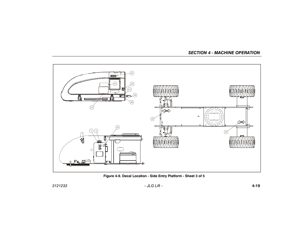 Decal location - side entry platform, Sheet 3 of 5 -19 | JLG 680S Operator Manual User Manual | Page 75 / 128