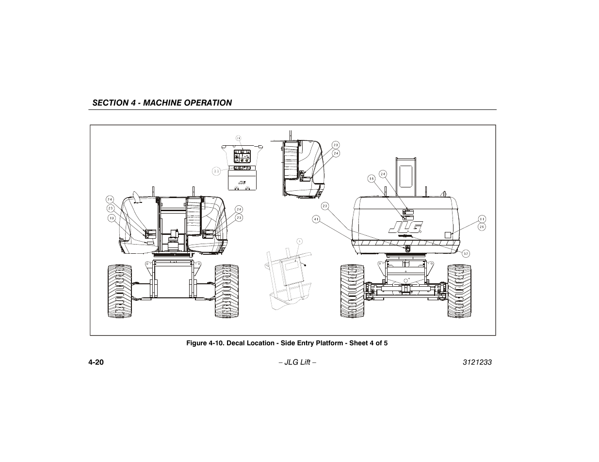 10. decal location - side entry platform, Sheet 4 of 5 -20 | JLG 680S Operator Manual User Manual | Page 76 / 128