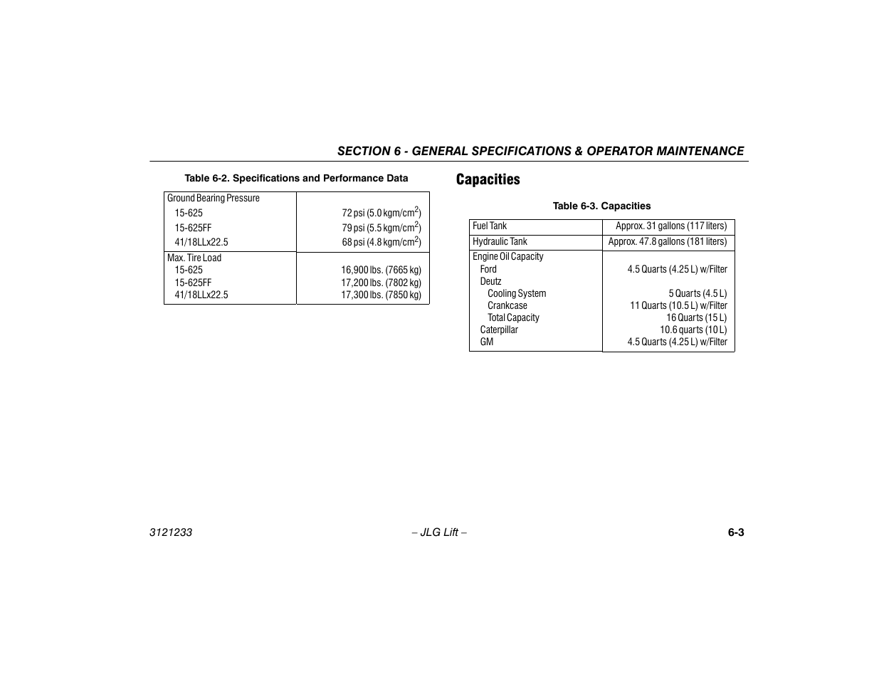 Capacities, Capacities -3 | JLG 680S Operator Manual User Manual | Page 87 / 128