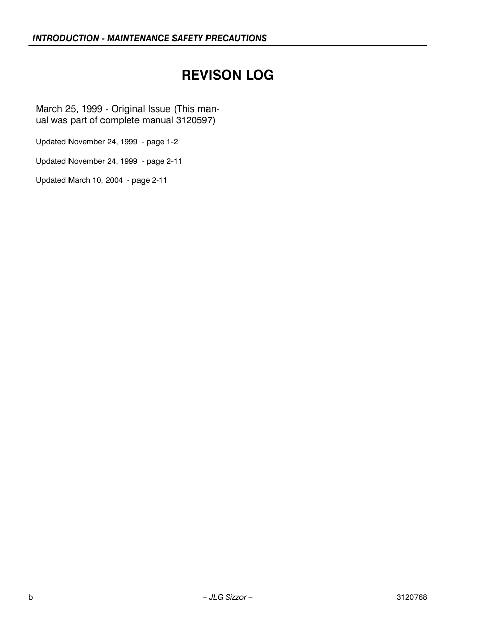 Revison log | JLG 3969electric ANSI Service Manual User Manual | Page 4 / 46