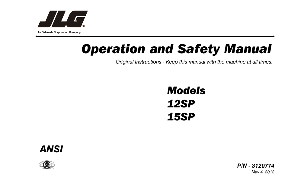 JLG 15SP Operator Manual User Manual | 74 pages