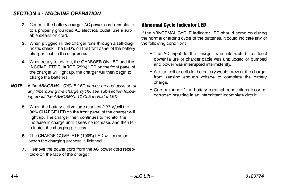 Abnormal cycle indicator led, Abnormal cycle indicator led -4 | JLG 15SP Operator Manual User Manual | Page 38 / 74