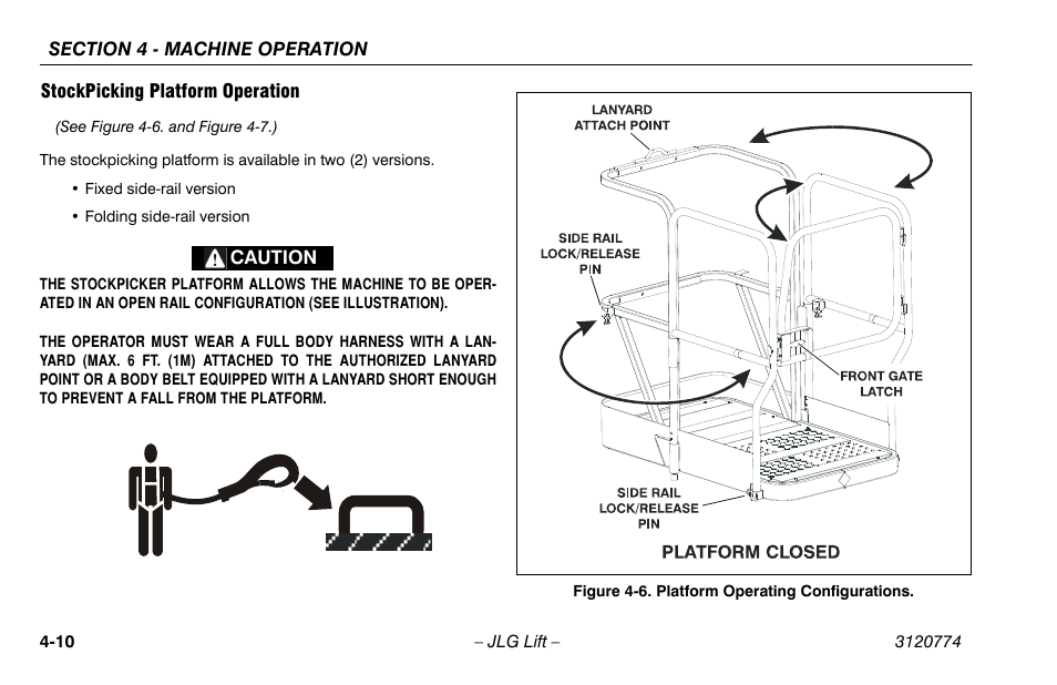 Stockpicking platform operation, Stockpicking platform operation -10, Platform operating configurations -10 | JLG 15SP Operator Manual User Manual | Page 44 / 74
