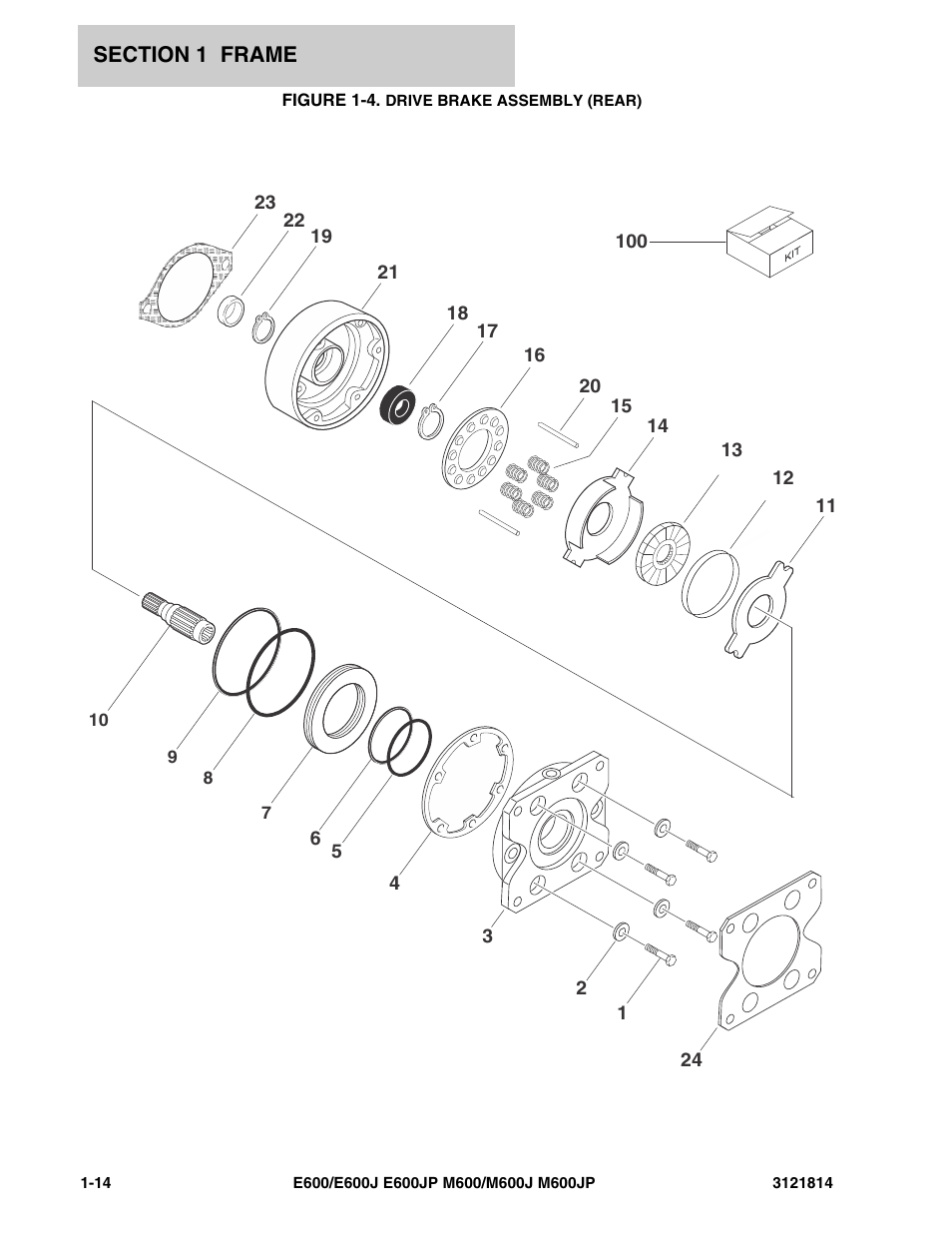 Figure 1-4. drive brake assembly (rear) | JLG M600 Parts Manual User Manual | Page 20 / 254