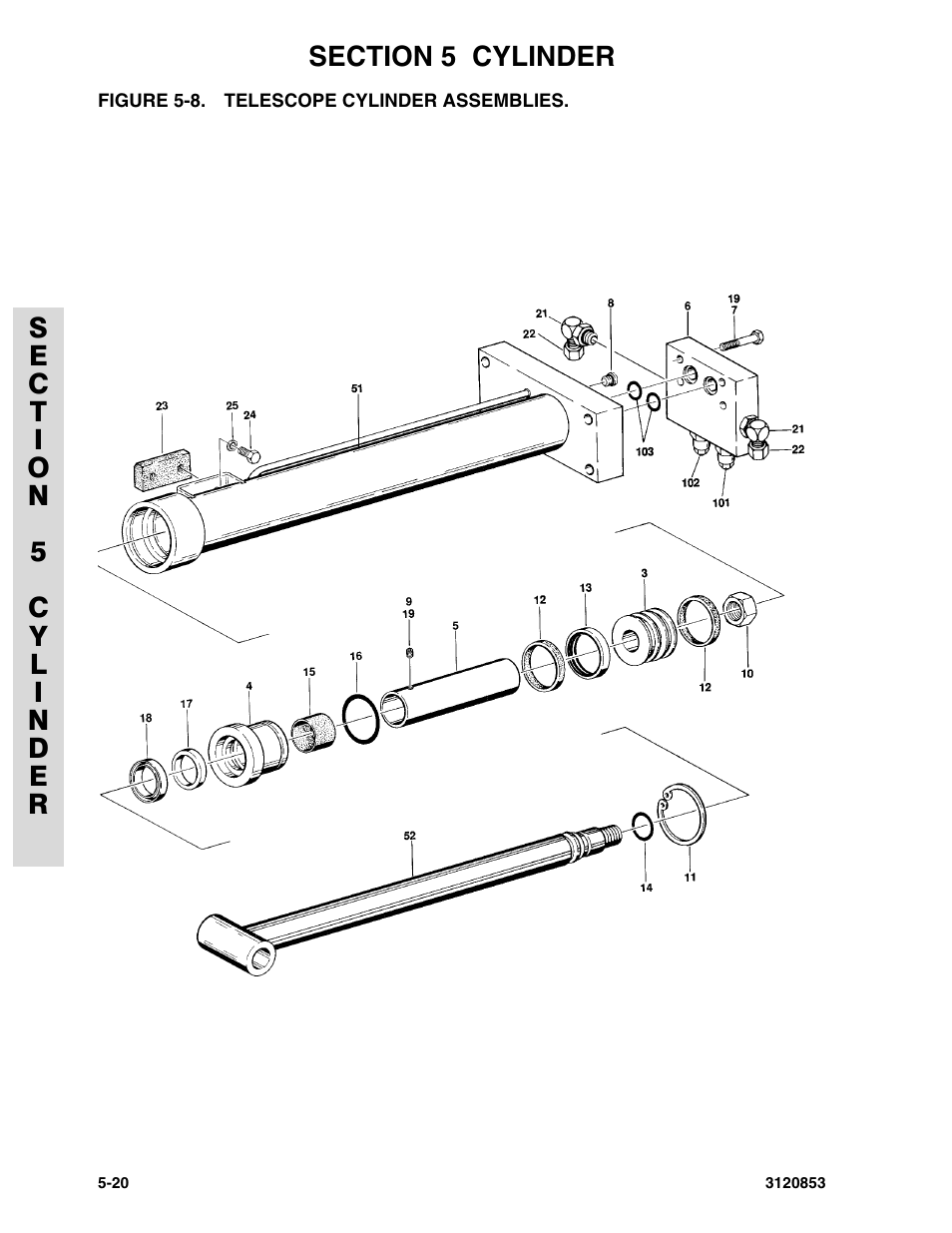 Figure 5-8. telescope cylinder assemblies, Telescope cylinder assemblies -20, Telescope cylinder assemblies | JLG 45ic Parts Manual User Manual | Page 120 / 160