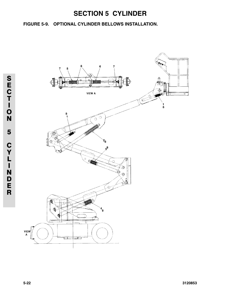 Figure 5-9. optional cylinder bellows installation, Optional cylinder bellows installation -22, Optional cylinder bellows installation | JLG 45ic Parts Manual User Manual | Page 122 / 160