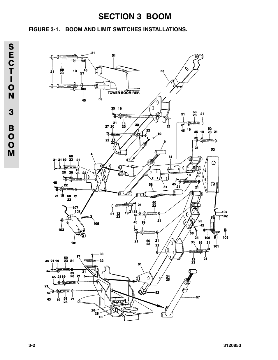 Figure 3-1. boom and limit switches installations, Boom and limit switches installations -2, Boom and limit switches installations | JLG 45ic Parts Manual User Manual | Page 80 / 160
