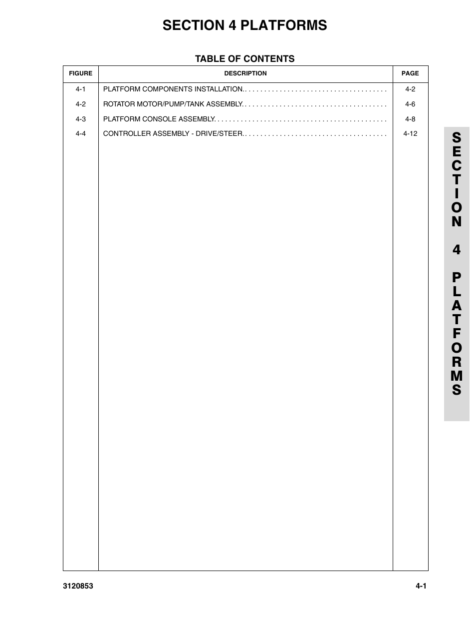 Section 4 platforms, Section 4 -platforms -1 | JLG 45ic Parts Manual User Manual | Page 87 / 160