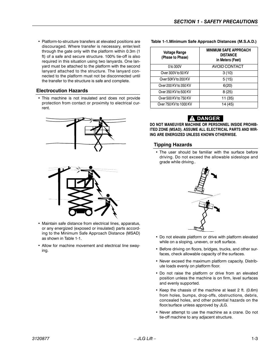 Electrocution hazards, Tipping hazards | JLG 2658E3 Operator Manual User Manual | Page 11 / 68