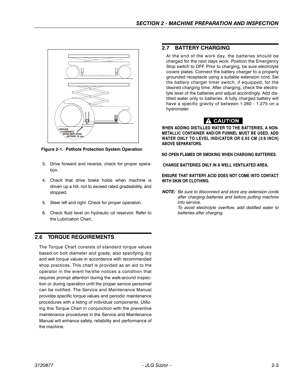 6 torque requirements, 7 battery charging, Torque requirements -3 | Battery charging -3 | JLG 2658E3 Operator Manual User Manual | Page 15 / 68