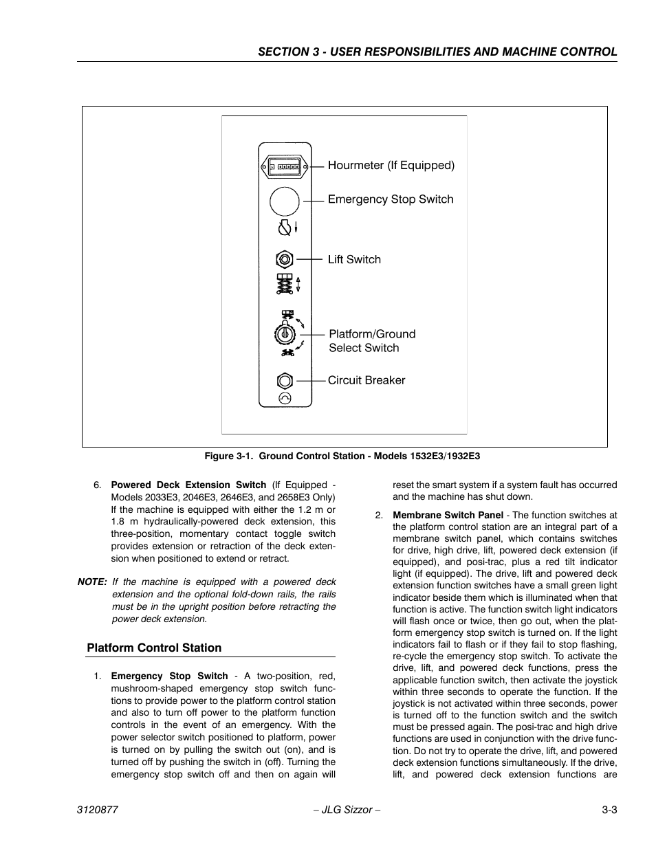Platform control station | JLG 2658E3 Operator Manual User Manual | Page 23 / 68