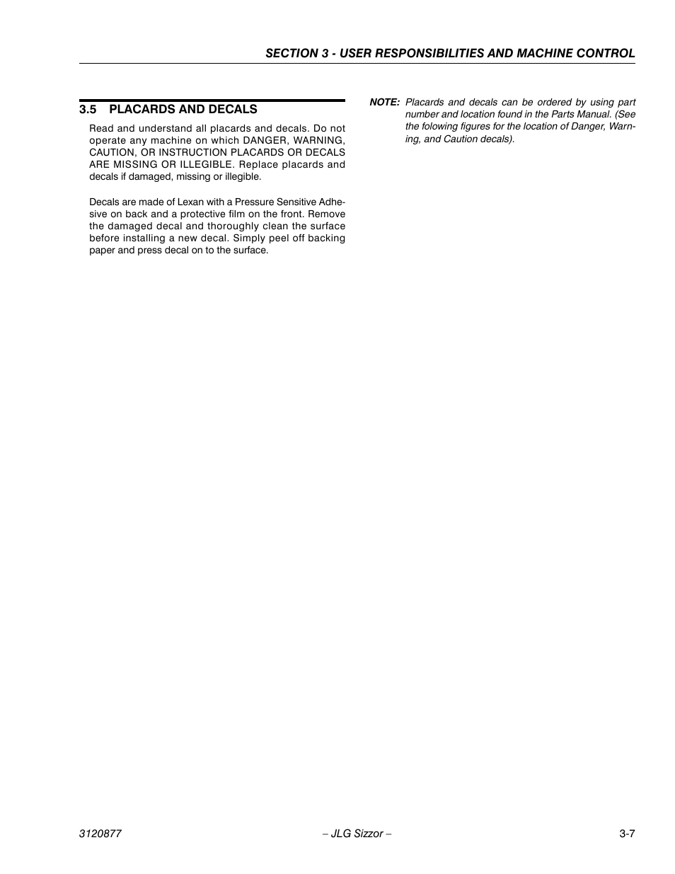 5 placards and decals, Placards and decals -7 | JLG 2658E3 Operator Manual User Manual | Page 27 / 68