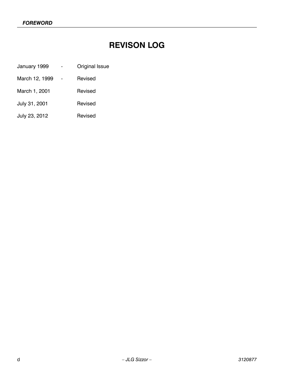 Revison log | JLG 2658E3 Operator Manual User Manual | Page 6 / 68