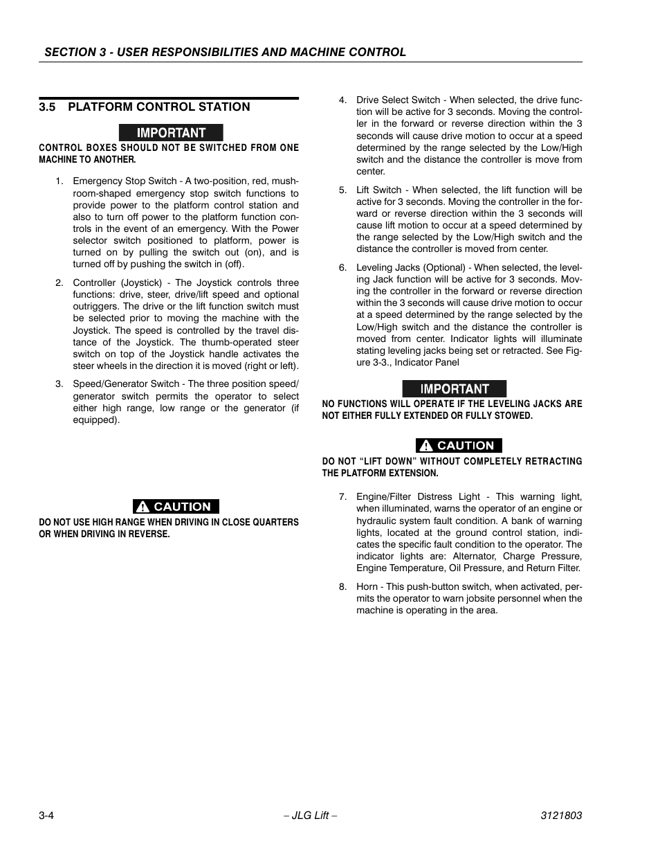 5 platform control station, Platform control station -4 | JLG 400CRT Operator Manual User Manual | Page 24 / 46