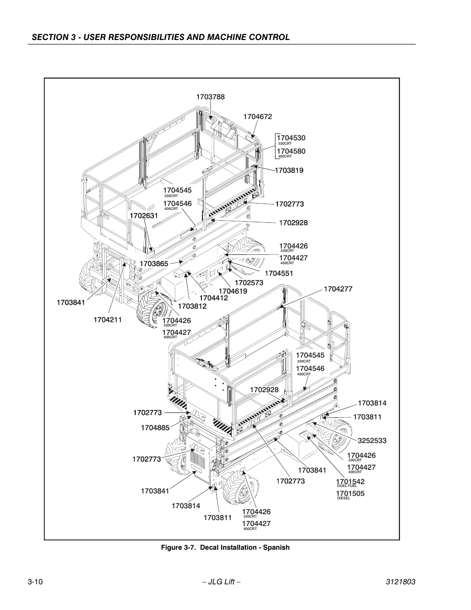Decal installation - spanish -10 | JLG 400CRT Operator Manual User Manual | Page 30 / 46