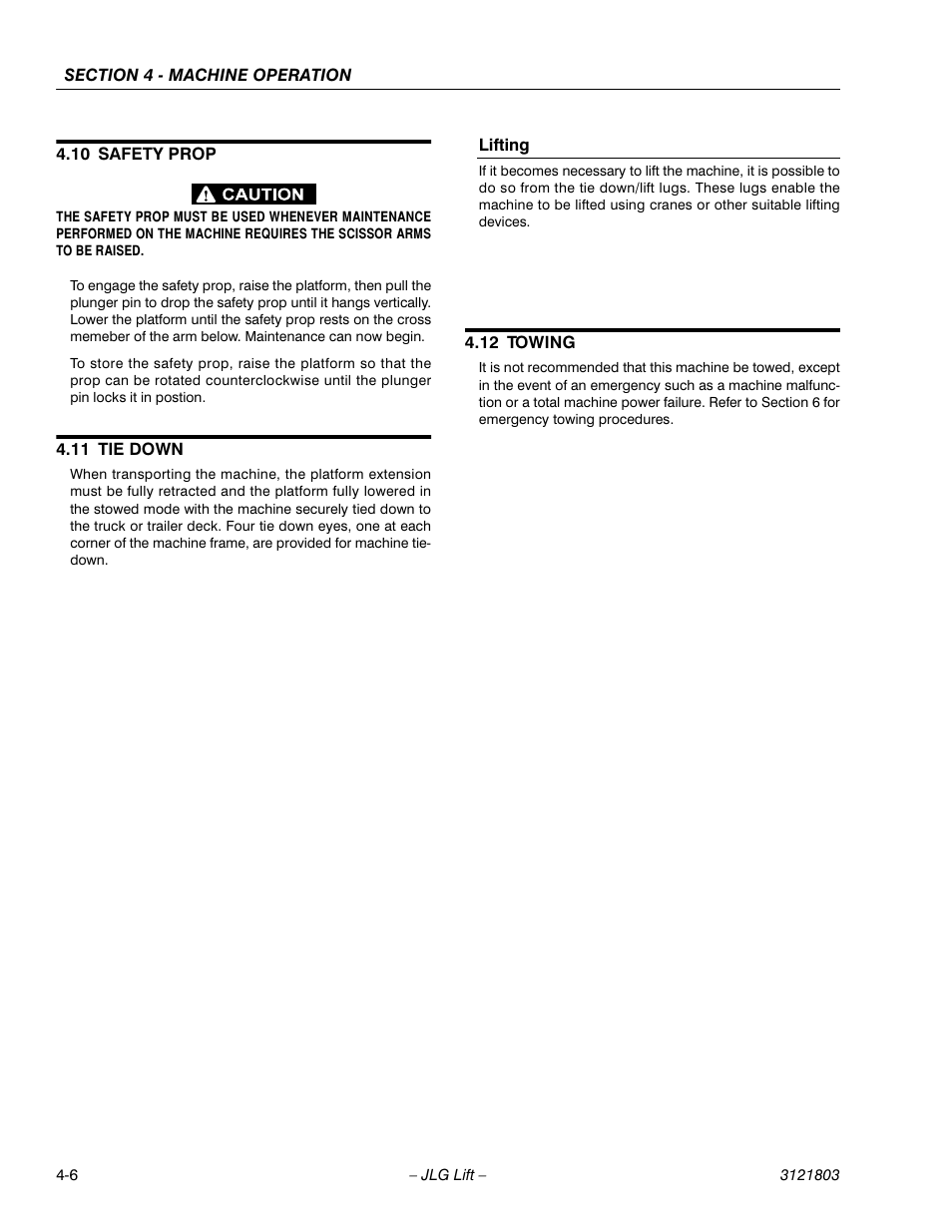 10 safety prop, 11 tie down, Lifting | 12 towing, Safety prop -6, Tie down -6, Towing -6 | JLG 400CRT Operator Manual User Manual | Page 38 / 46