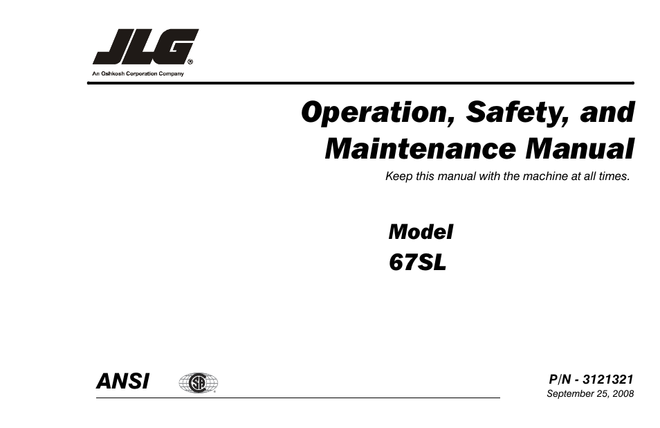 JLG 67SL Operator Manual User Manual | 86 pages