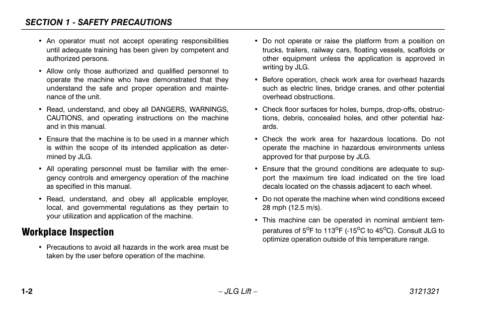 Workplace inspection, Workplace inspection -2 | JLG 67SL Operator Manual User Manual | Page 12 / 86