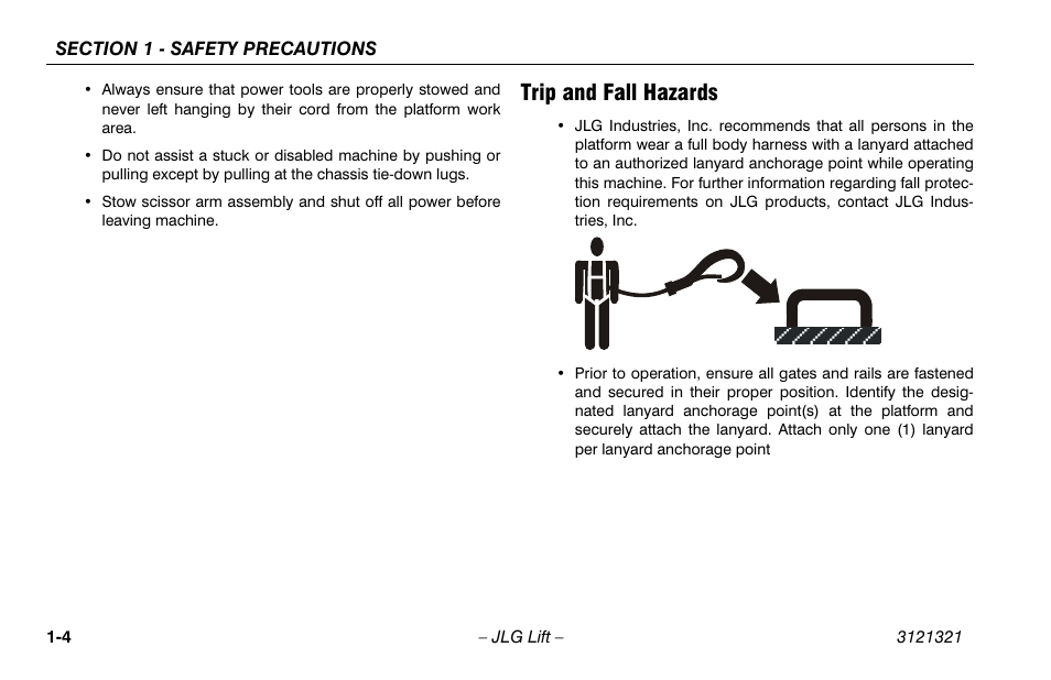 Trip and fall hazards, Trip and fall hazards -4 | JLG 67SL Operator Manual User Manual | Page 14 / 86
