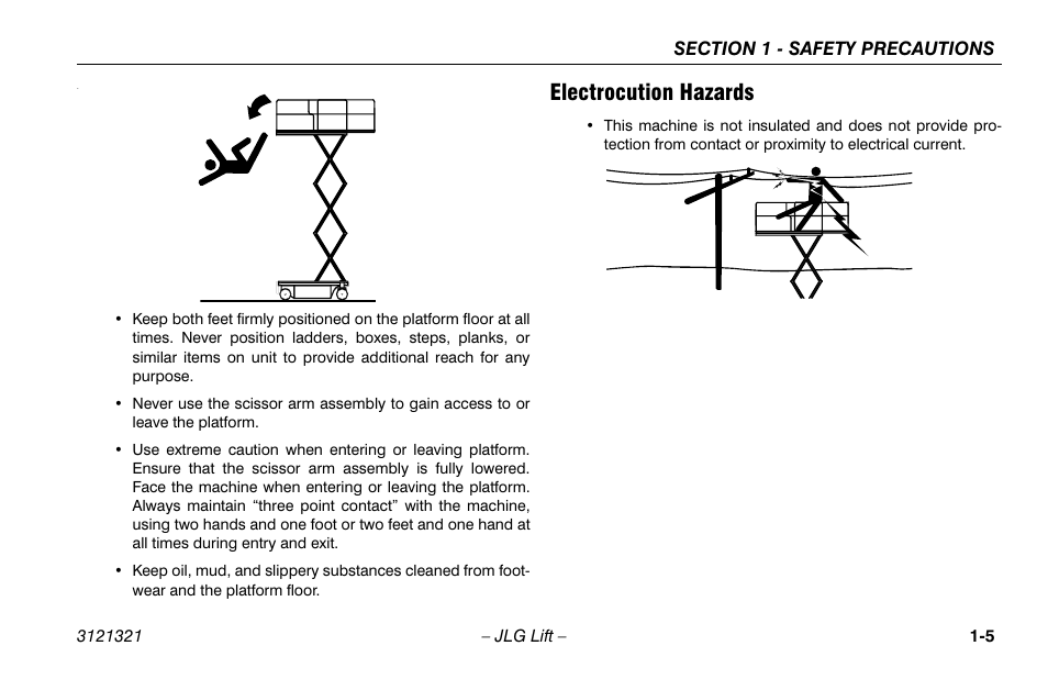 Electrocution hazards, Electrocution hazards -5 | JLG 67SL Operator Manual User Manual | Page 15 / 86