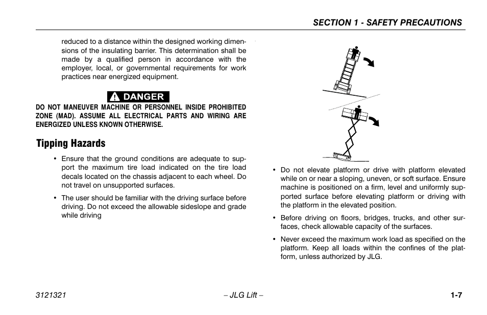 Tipping hazards, Tipping hazards -7 | JLG 67SL Operator Manual User Manual | Page 17 / 86