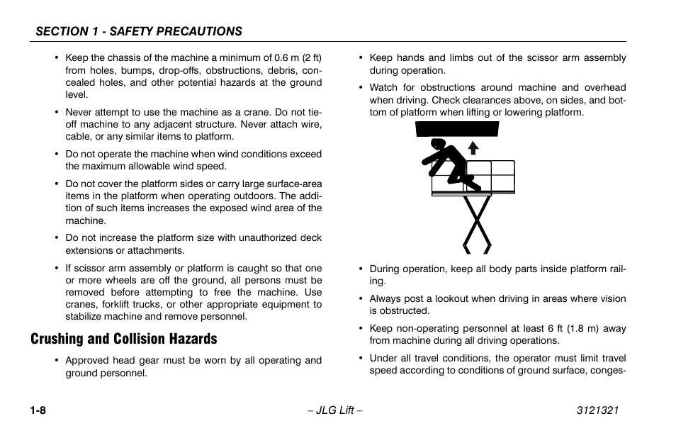 Crushing and collision hazards, Crushing and collision hazards -8 | JLG 67SL Operator Manual User Manual | Page 18 / 86