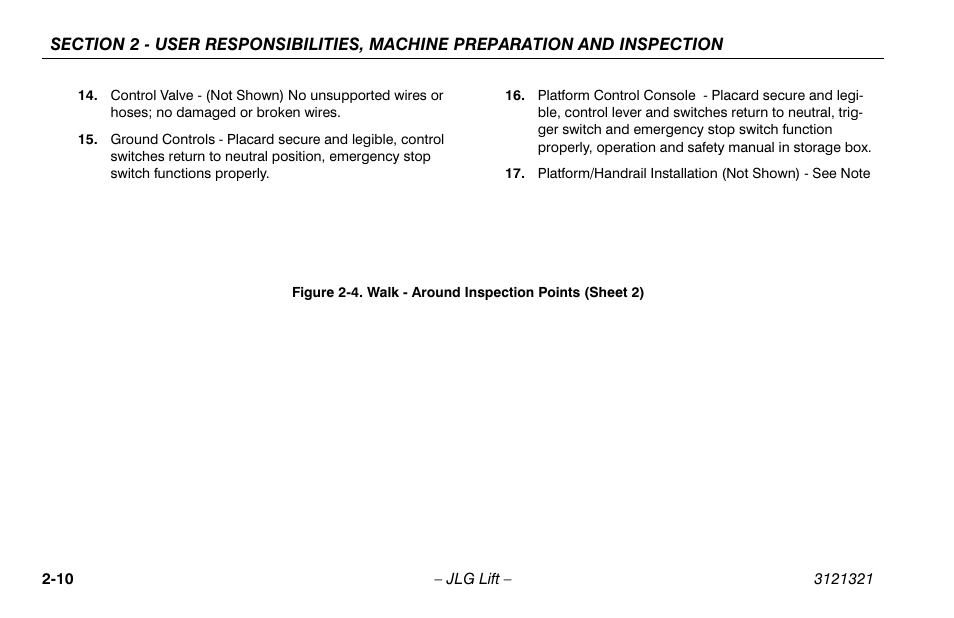 Walk - around inspection points (sheet 2) -10 | JLG 67SL Operator Manual User Manual | Page 32 / 86