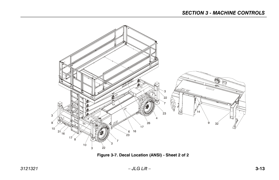 Decal location (ansi) - sheet 2 of 2 -13 | JLG 67SL Operator Manual User Manual | Page 45 / 86
