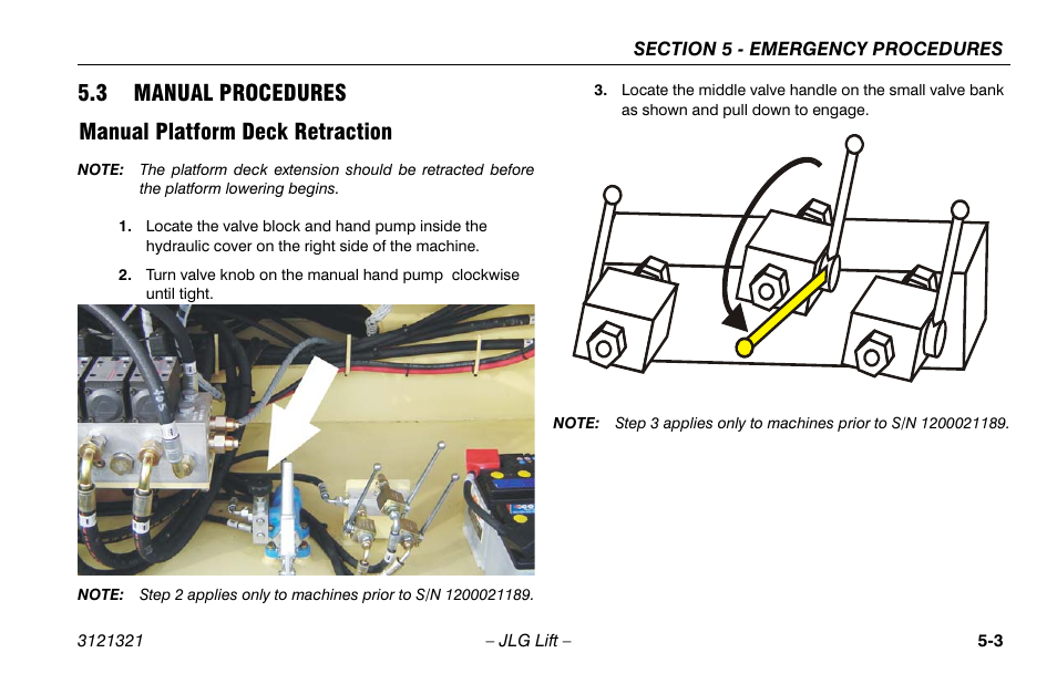 3 manual procedures, Manual platform deck retraction, Manual procedures -3 | Manual platform deck retraction -3 | JLG 67SL Operator Manual User Manual | Page 59 / 86
