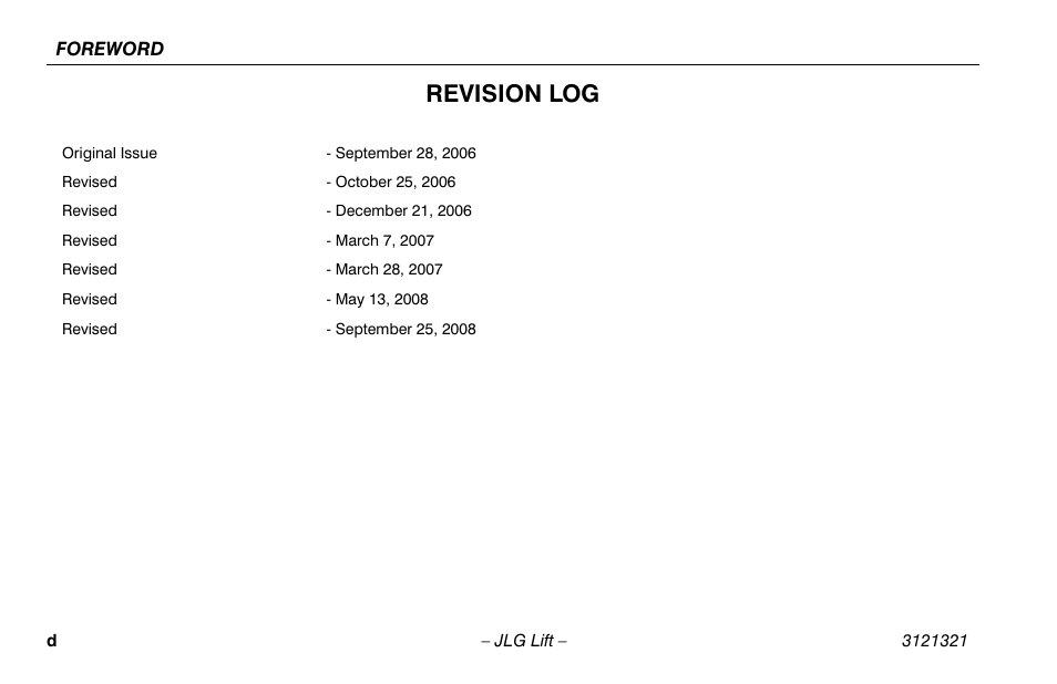 Revision log | JLG 67SL Operator Manual User Manual | Page 6 / 86