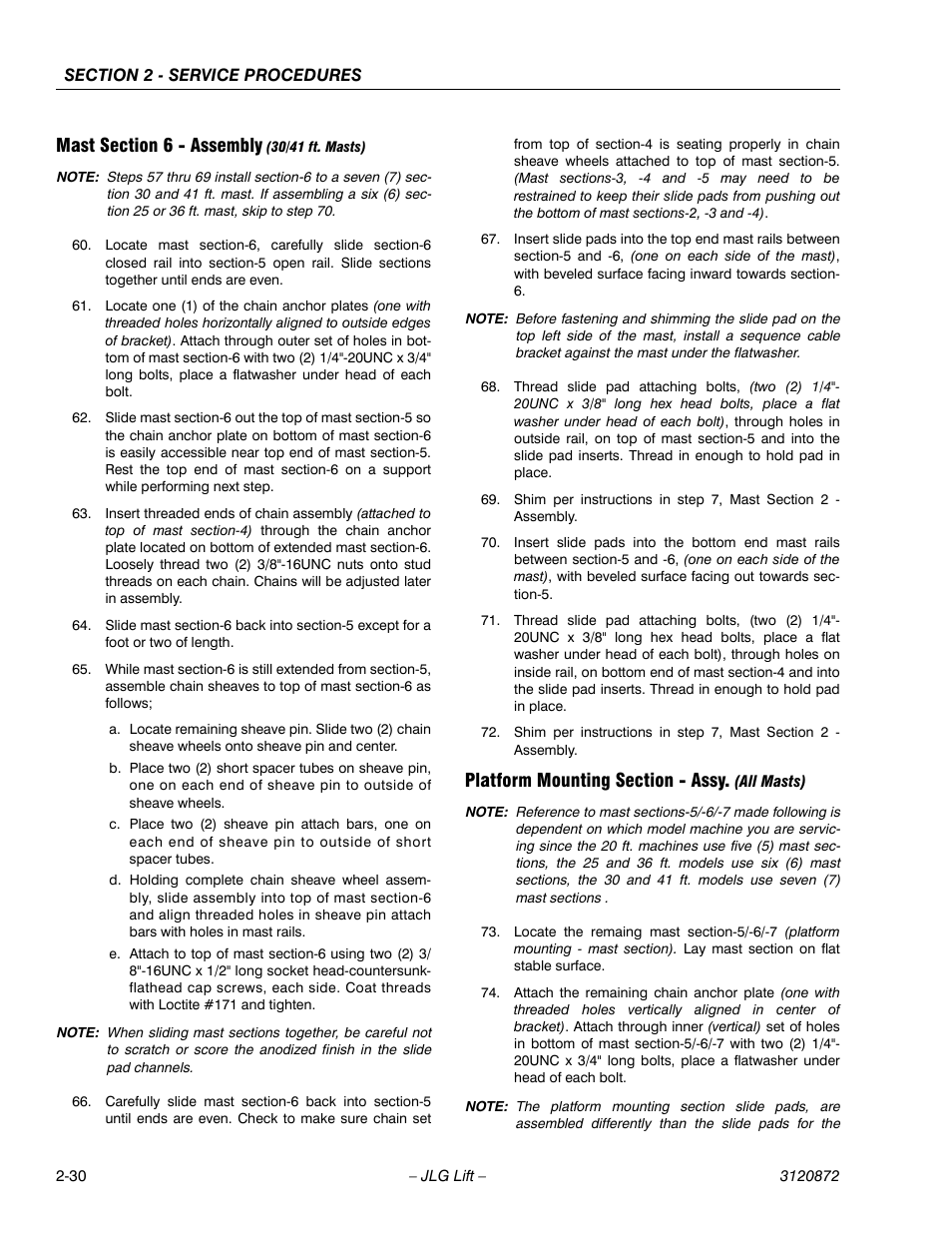 Mast section 6 - assembly (30/41 ft. masts), Platform mounting section - assy. (all masts) | JLG 41AM (3120872) Service Manual User Manual | Page 52 / 76