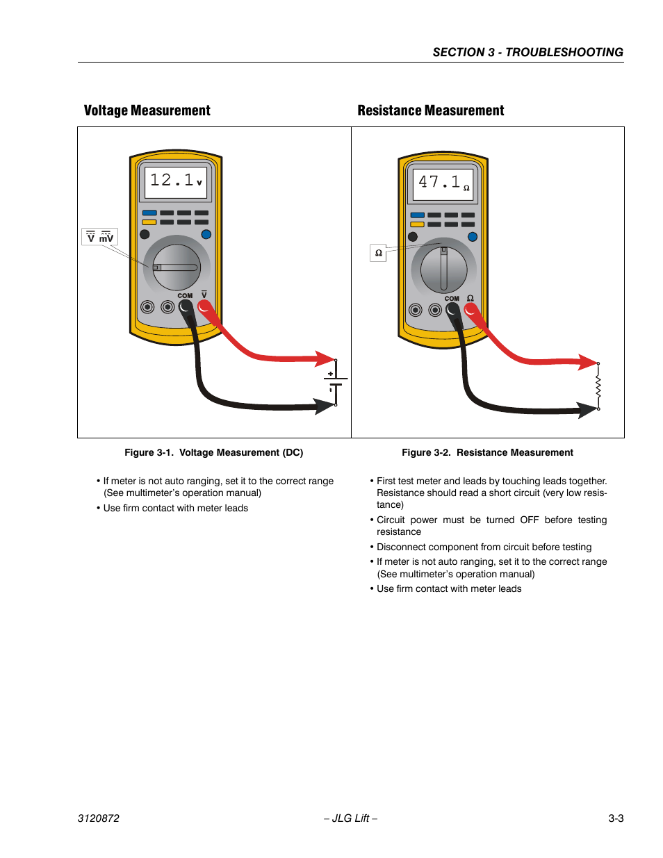 Voltage measurement (dc) -3, Resistance measurement -3, Voltage measurement resistance measurement | JLG 41AM (3120872) Service Manual User Manual | Page 61 / 76
