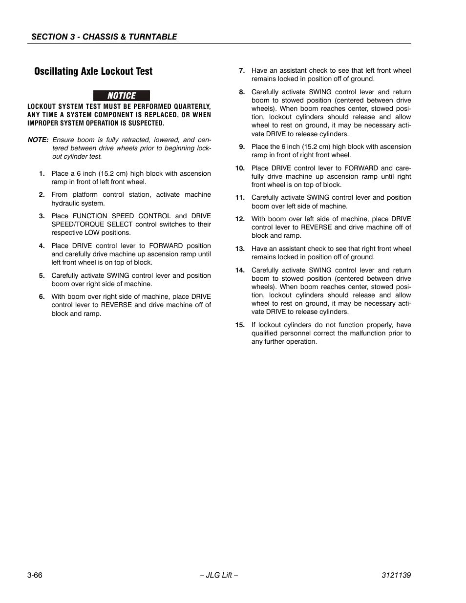 Oscillating axle lockout test, Oscillating axle lockout test -66 | JLG 800S Service Manual User Manual | Page 112 / 372