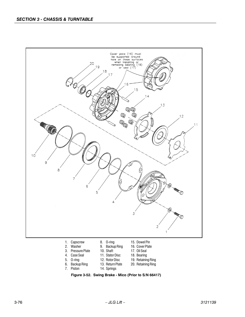 Swing brake - mico (prior to s/n 66417) -76 | JLG 800S Service Manual User Manual | Page 122 / 372