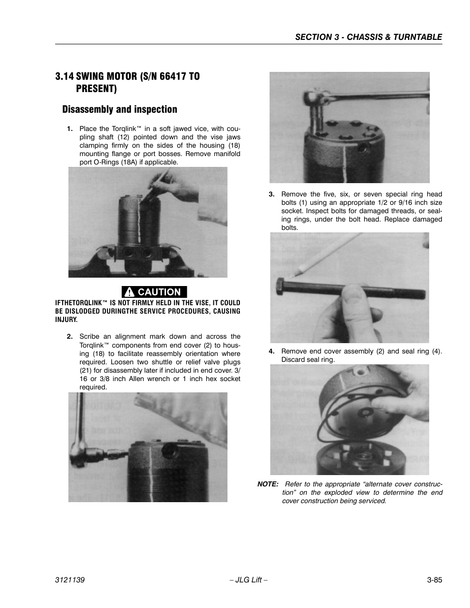 14 swing motor (s/n 66417 to present), Disassembly and inspection, Swing motor (s/n 66417 to present) -85 | Disassembly and inspection -85 | JLG 800S Service Manual User Manual | Page 131 / 372