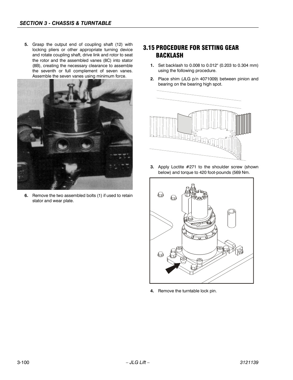 15 procedure for setting gear backlash, Procedure for setting gear backlash -100 | JLG 800S Service Manual User Manual | Page 146 / 372