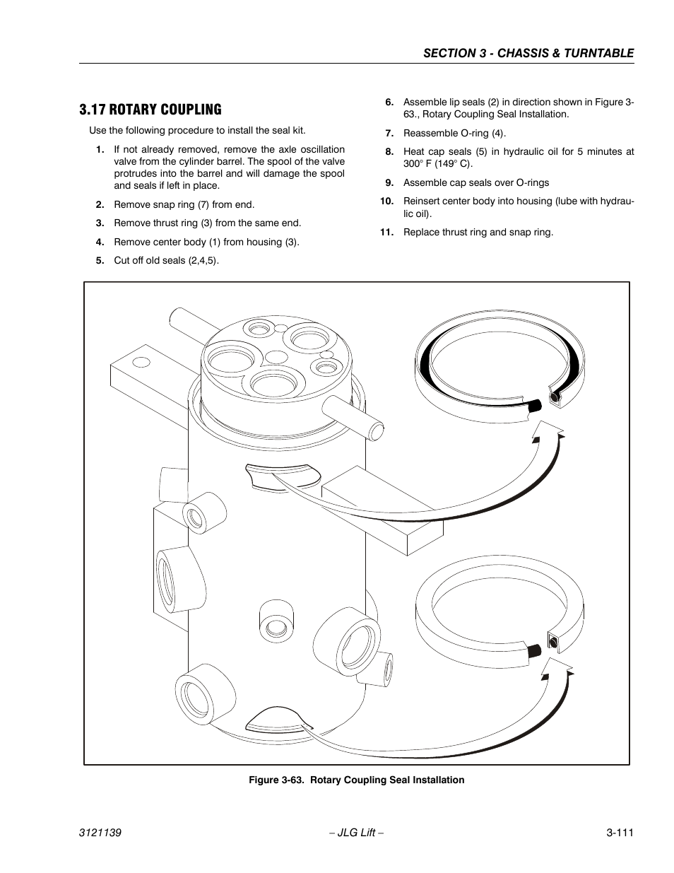 17 rotary coupling, Rotary coupling -111, Rotary coupling seal installation -111 | JLG 800S Service Manual User Manual | Page 157 / 372