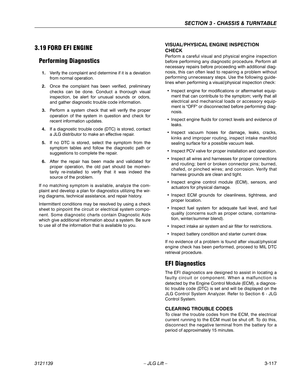 19 ford efi engine, Performing diagnostics, Efi diagnostics | Ford efi engine -117, Performing diagnostics -117 efi diagnostics -117, 19 ford efi engine performing diagnostics | JLG 800S Service Manual User Manual | Page 163 / 372