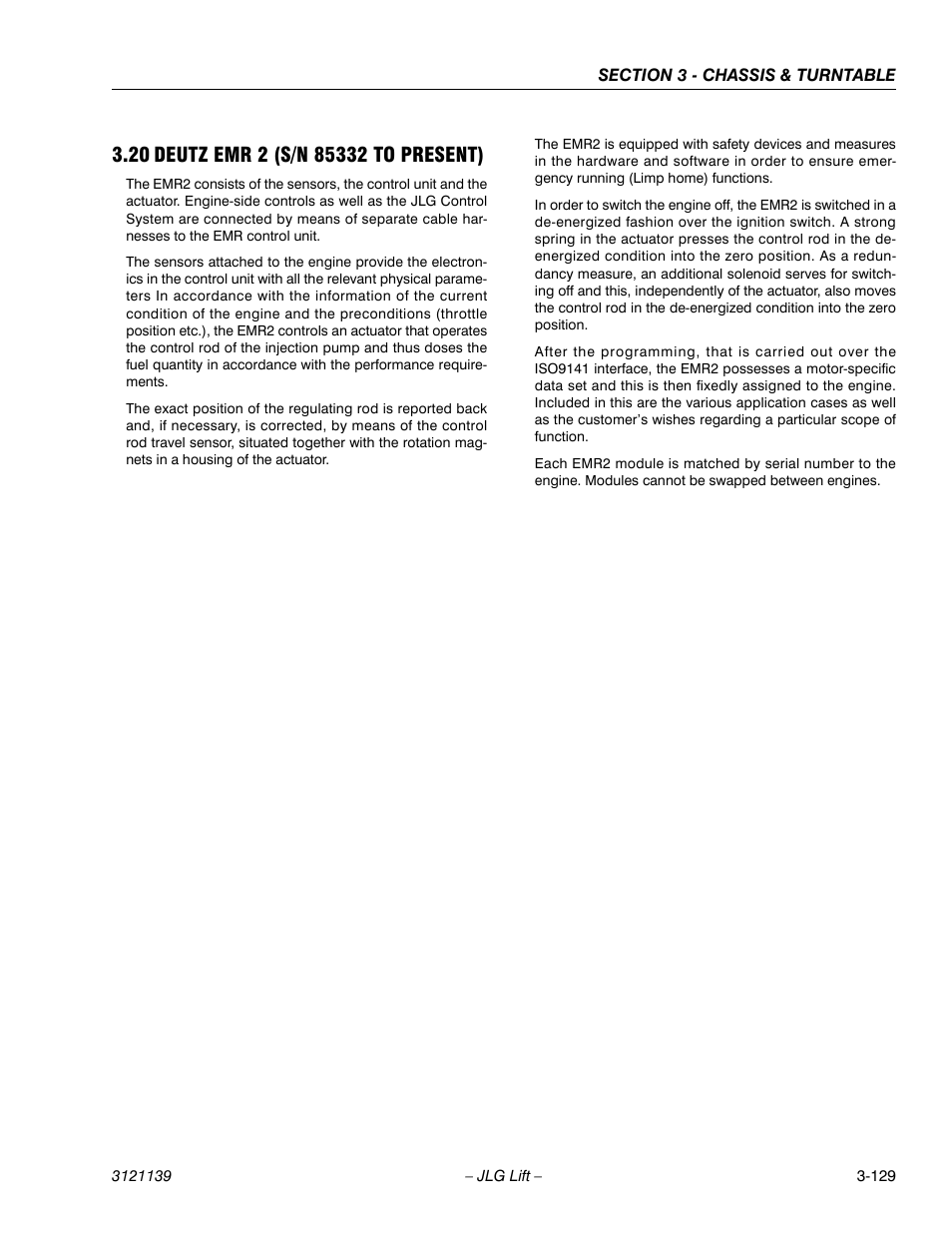20 deutz emr 2 (s/n 85332 to present), Deutz emr 2 (s/n 85332 to present) -129 | JLG 800S Service Manual User Manual | Page 175 / 372