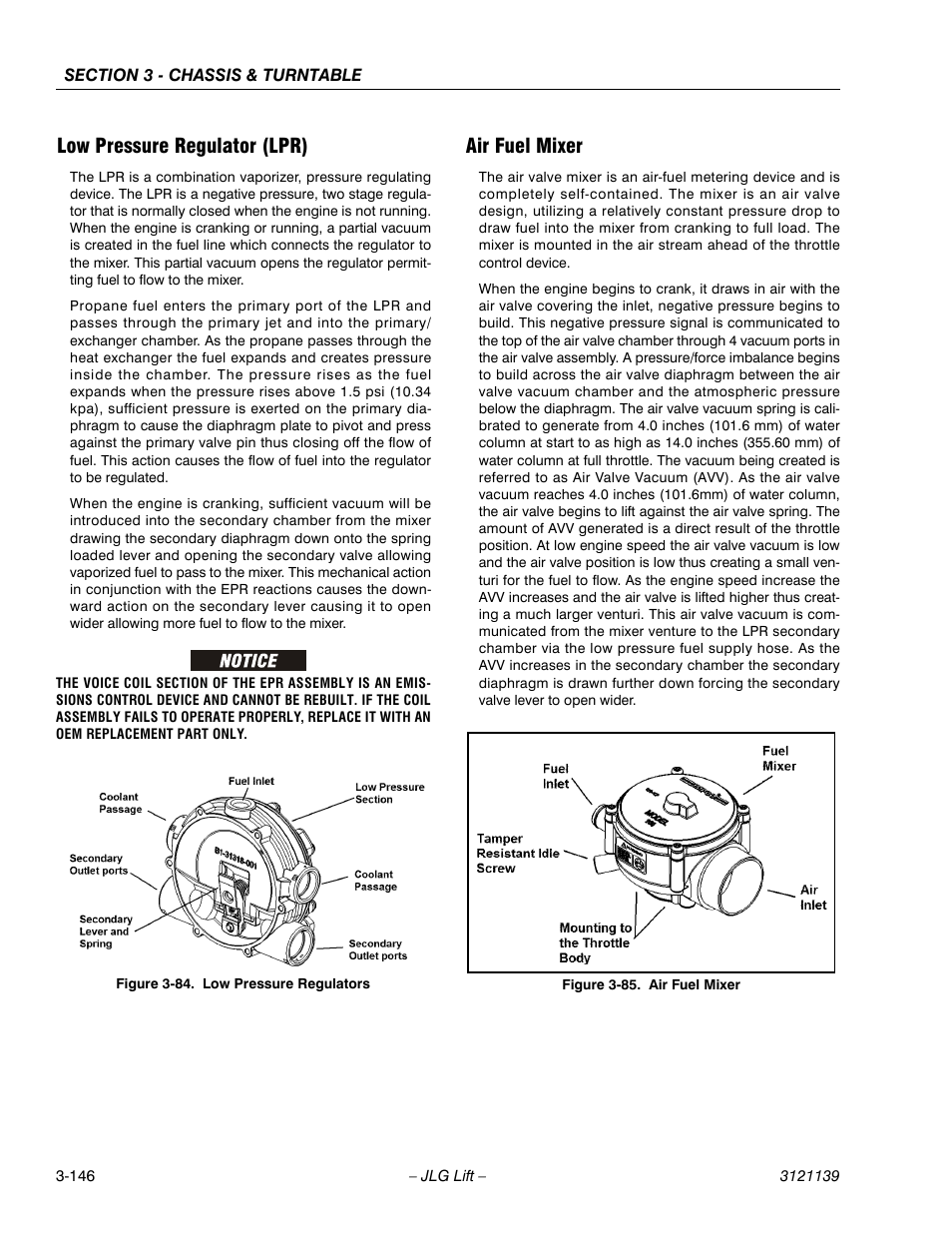 Low pressure regulator (lpr), Air fuel mixer, Low pressure regulators -146 | Air fuel mixer -146 | JLG 800S Service Manual User Manual | Page 192 / 372