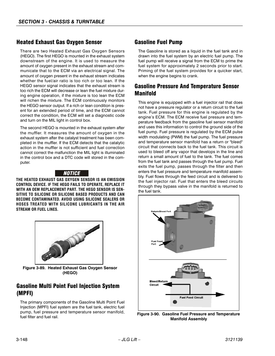 Heated exhaust gas oxygen sensor, Gasoline multi point fuel injection system (mpfi), Gasoline fuel pump | Gasoline pressure and temperature sensor manifold, Heated exhaust gas oxygen sensor (hego) -148 | JLG 800S Service Manual User Manual | Page 194 / 372