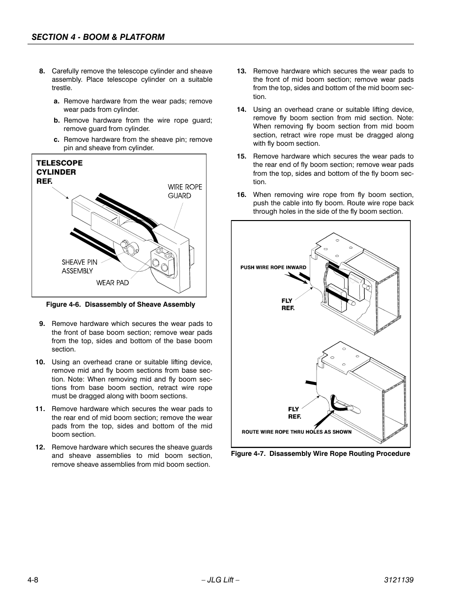 Disassembly of sheave assembly -8, Disassembly wire rope routing procedure -8 | JLG 800S Service Manual User Manual | Page 224 / 372