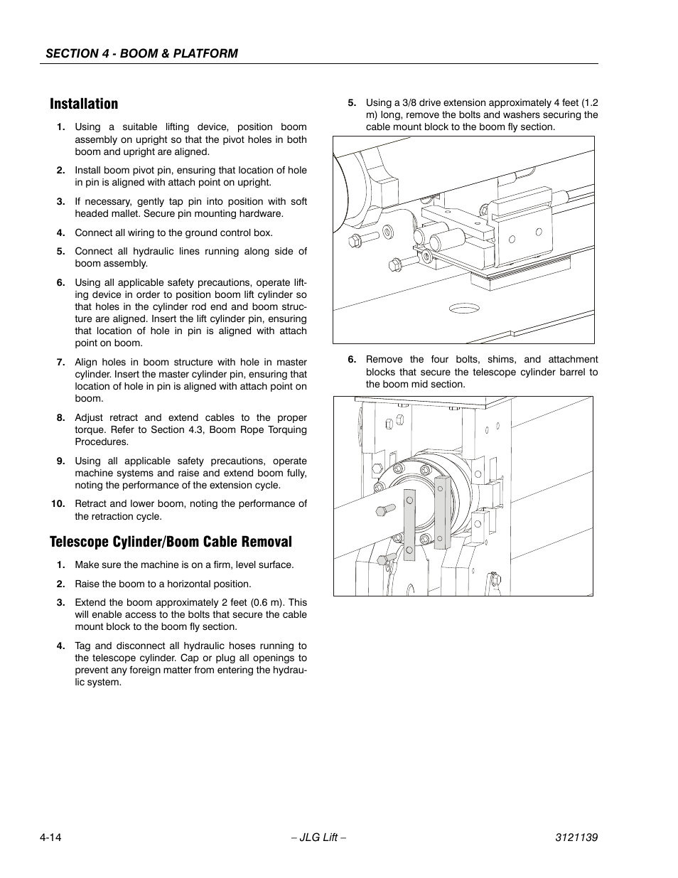 Installation, Telescope cylinder/boom cable removal | JLG 800S Service Manual User Manual | Page 230 / 372