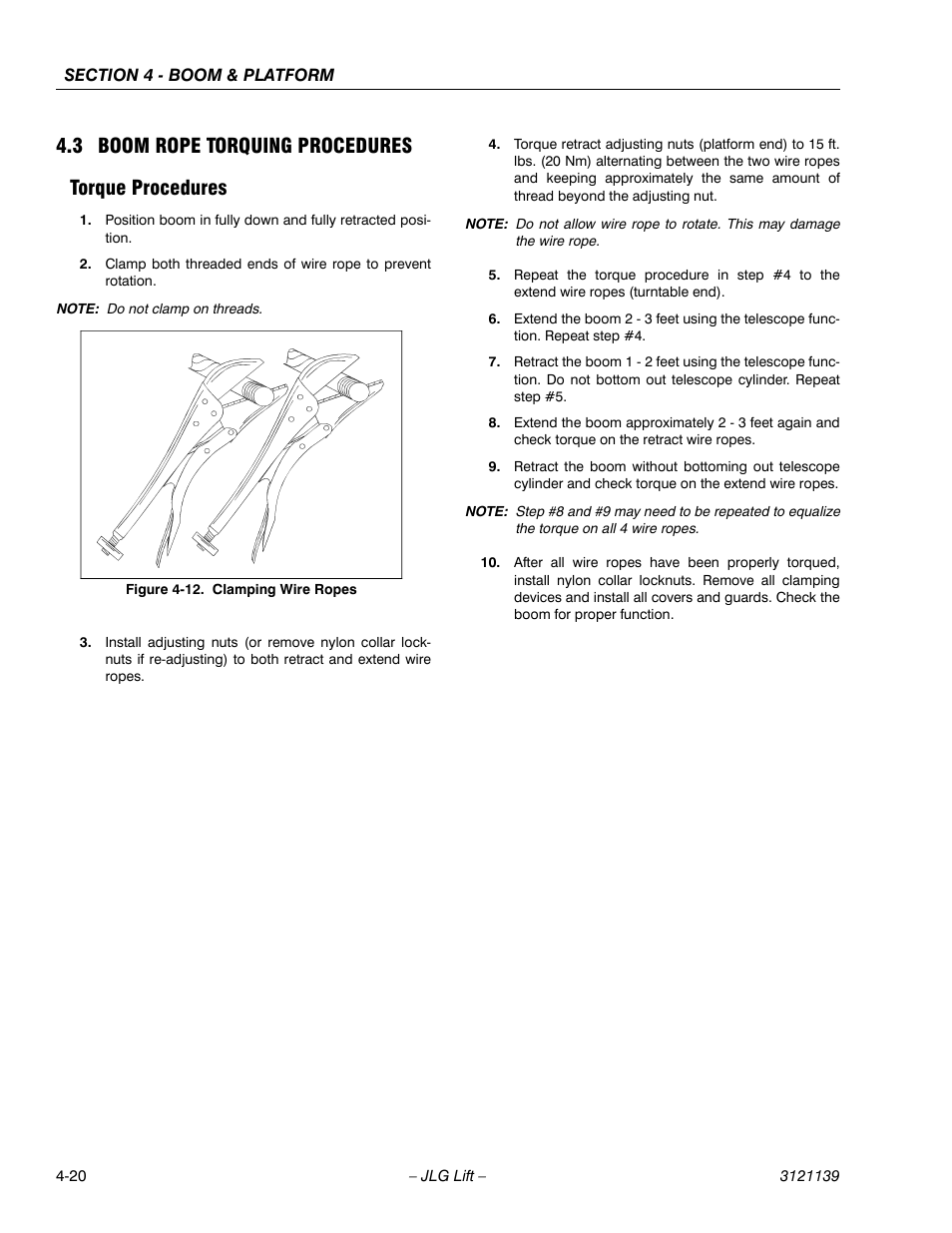 3 boom rope torquing procedures, Torque procedures, Boom rope torquing procedures -20 | Torque procedures -20, Clamping wire ropes -20, 3 boom rope torquing procedures torque procedures | JLG 800S Service Manual User Manual | Page 236 / 372