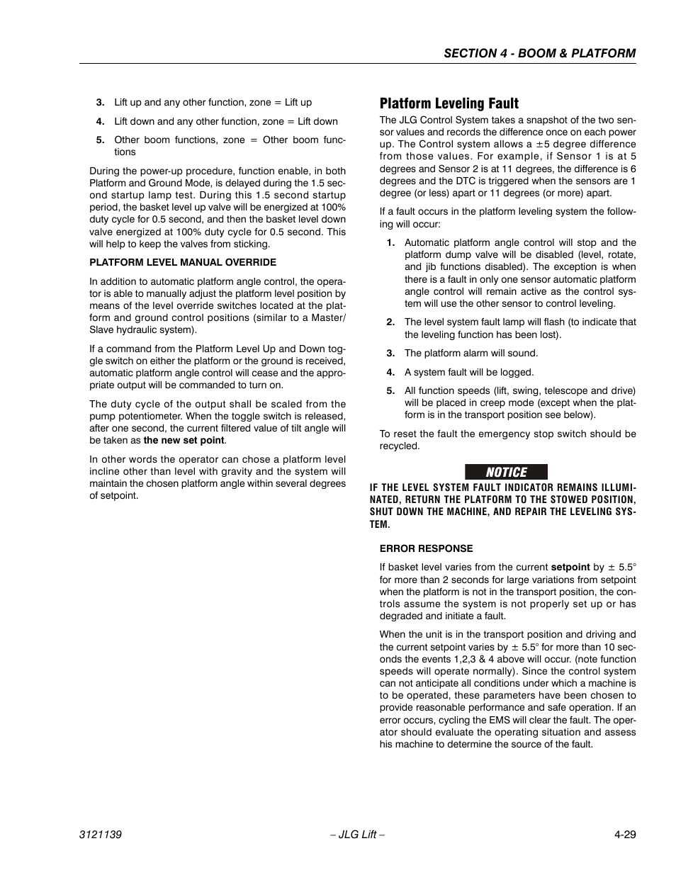 Platform leveling fault, Platform leveling fault -29 | JLG 800S Service Manual User Manual | Page 245 / 372