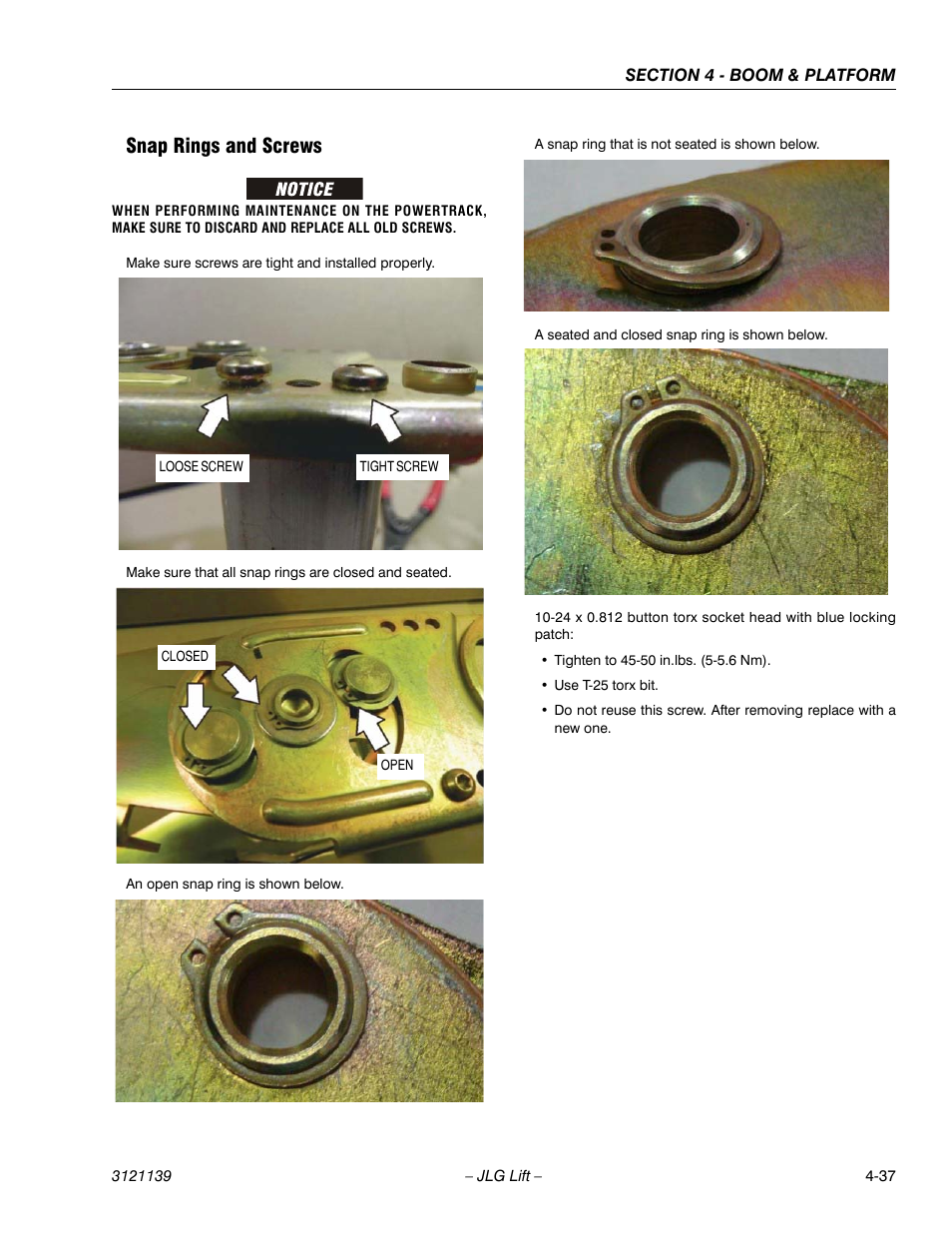 Snap rings and screws, Snap rings and screws -37 | JLG 800S Service Manual User Manual | Page 253 / 372